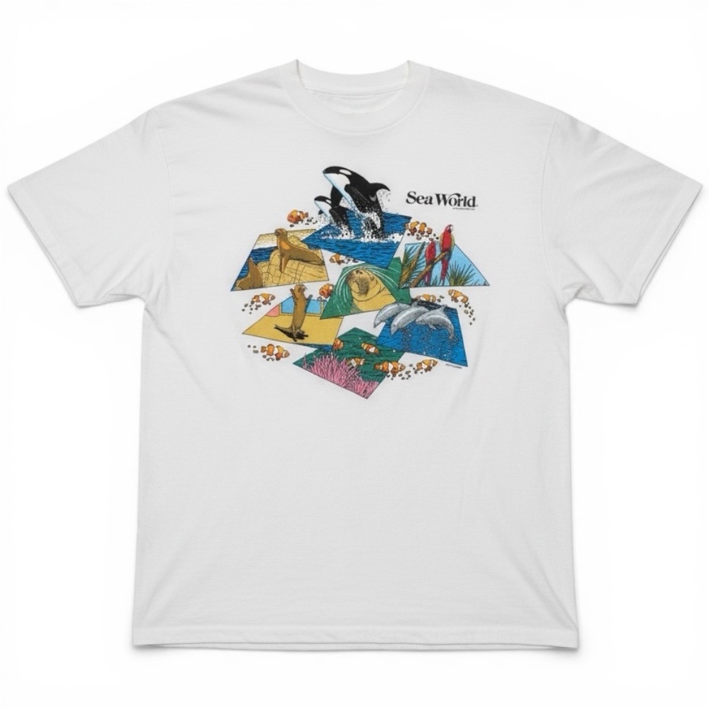 Vintage 1986 SeaWorld Orca Dolphin Graphic Tee Single Stitch USA XL